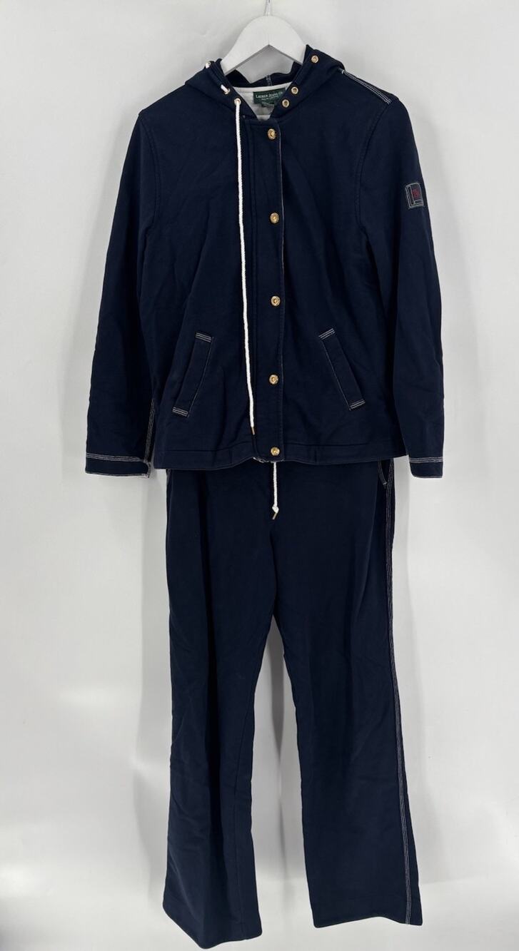 Ralph Lauren Y2K Jogger Set Jacket Pants Womens L/XL Navy Blue Vintage Knit